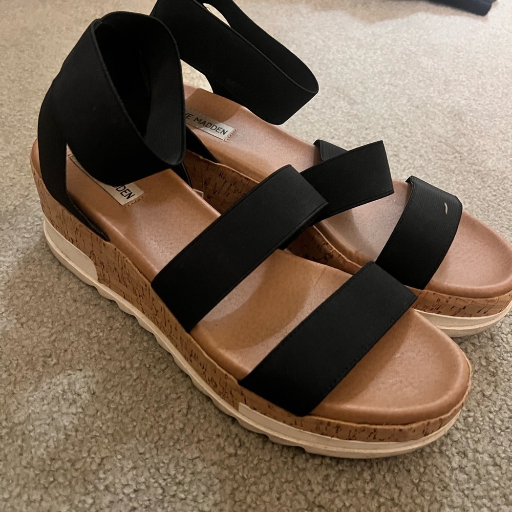 Steve Madden Sandal Heals Platform Woman 11 Black Tan